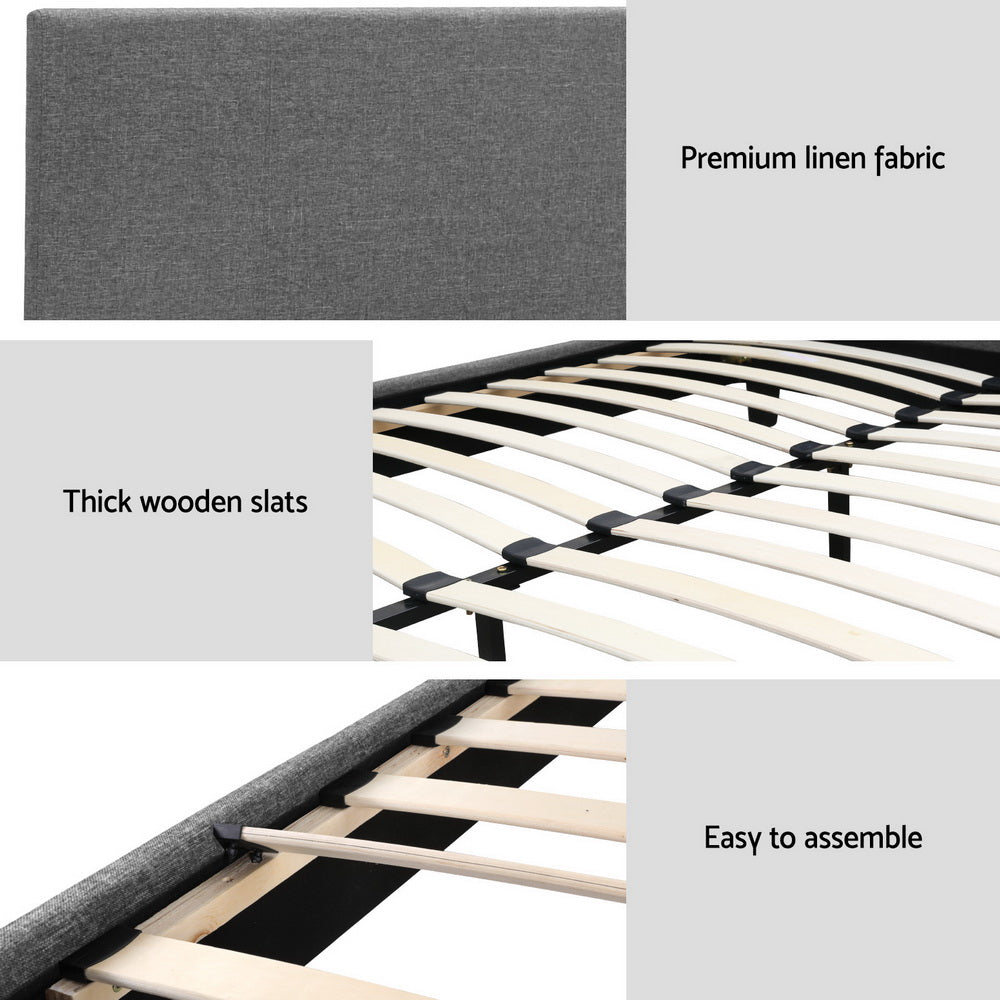 Artiss BedStory King Bed Frame Set With Hybrid Mattress Medium Firm Linen Grey