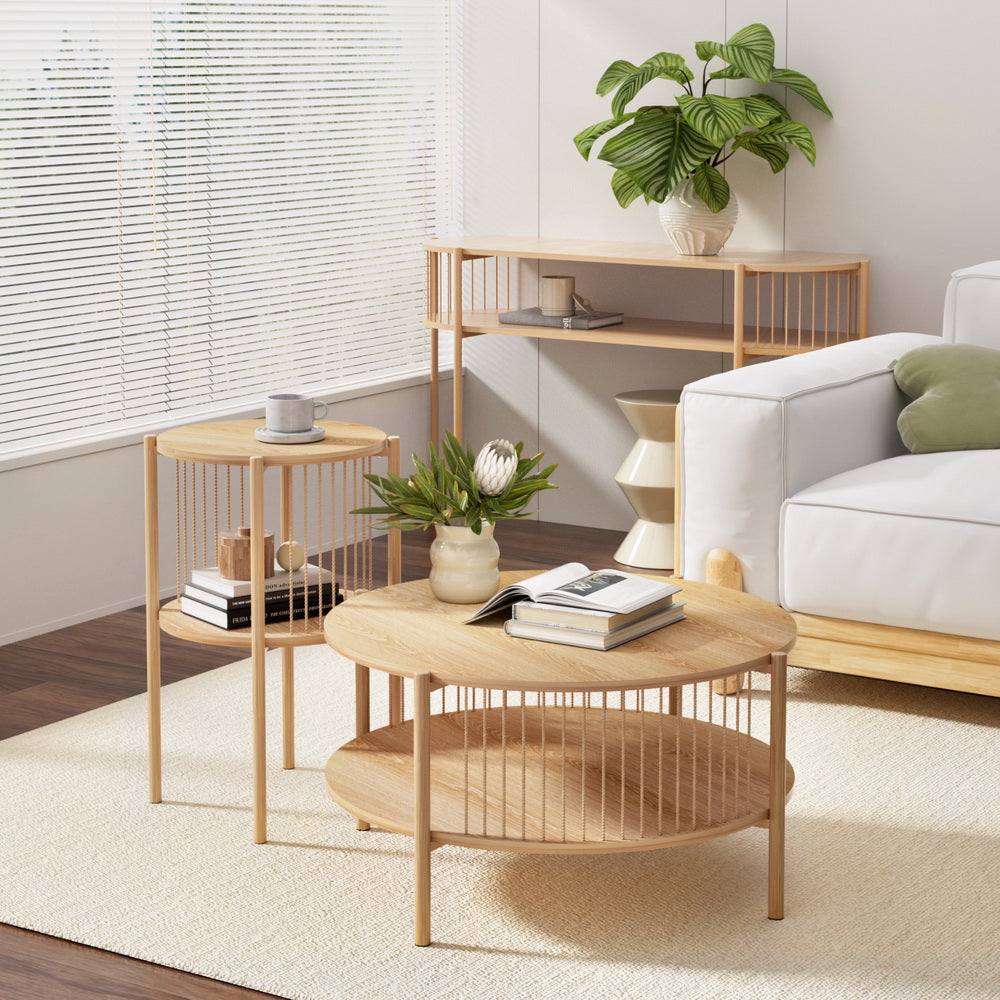 Artiss Coffee Table 2-Tier Round Wood