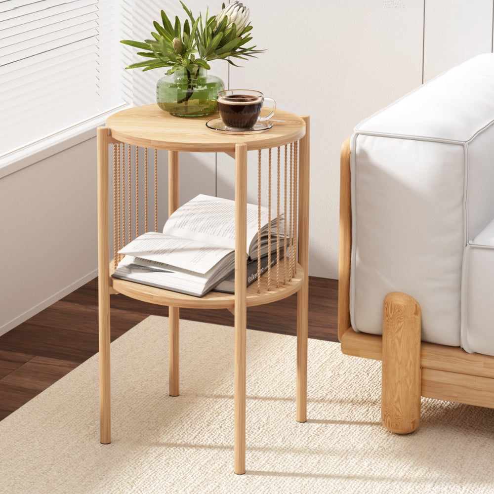 Artiss Coffee Table 2-Tier Round Wood