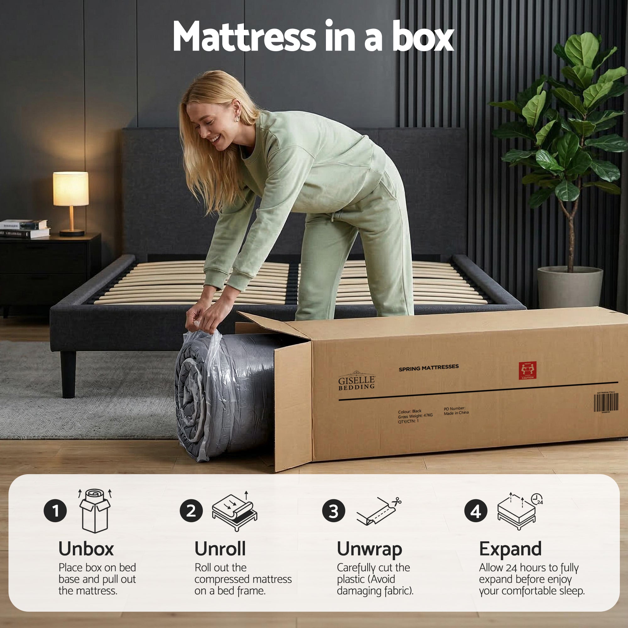 Giselle Bedding 34cm Double Mattress Hybrid, Pocket Spring Bed Mattress