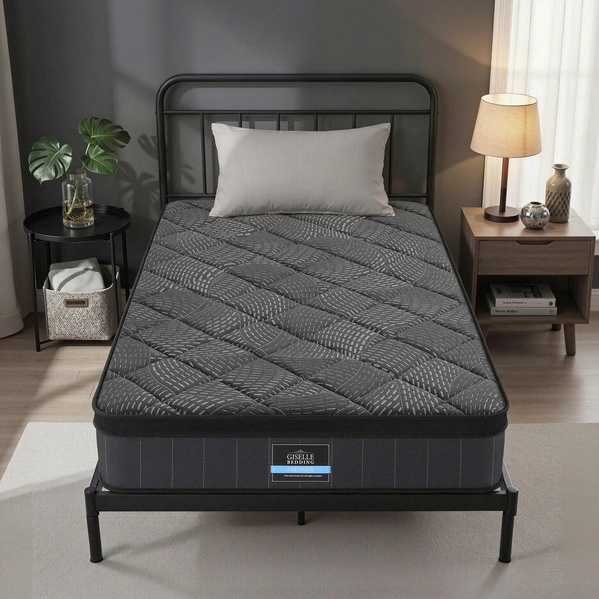 Giselle Bedding Single Mattress 25cm Pocket Spring Latex Euro Top Medium Firm Bed