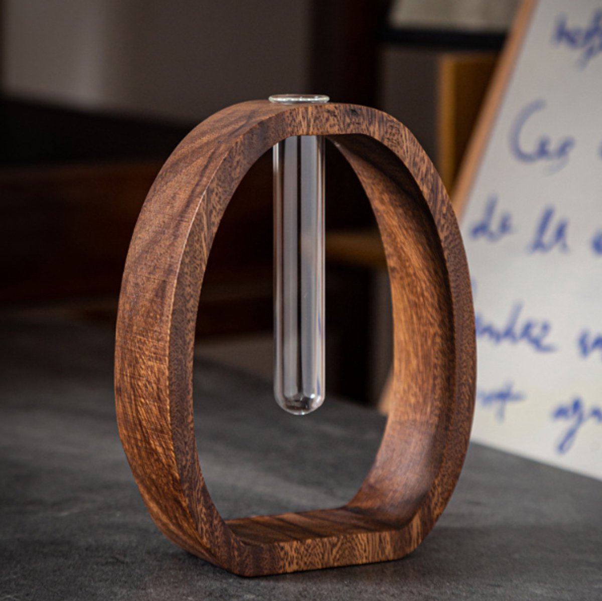 Vase - Solid Wood Vase - Desk Plant Growing Rack - Made of Wood and Bamboo - Enhances the modern decor of your home and office environment (S: 9.5*7*4 cm)