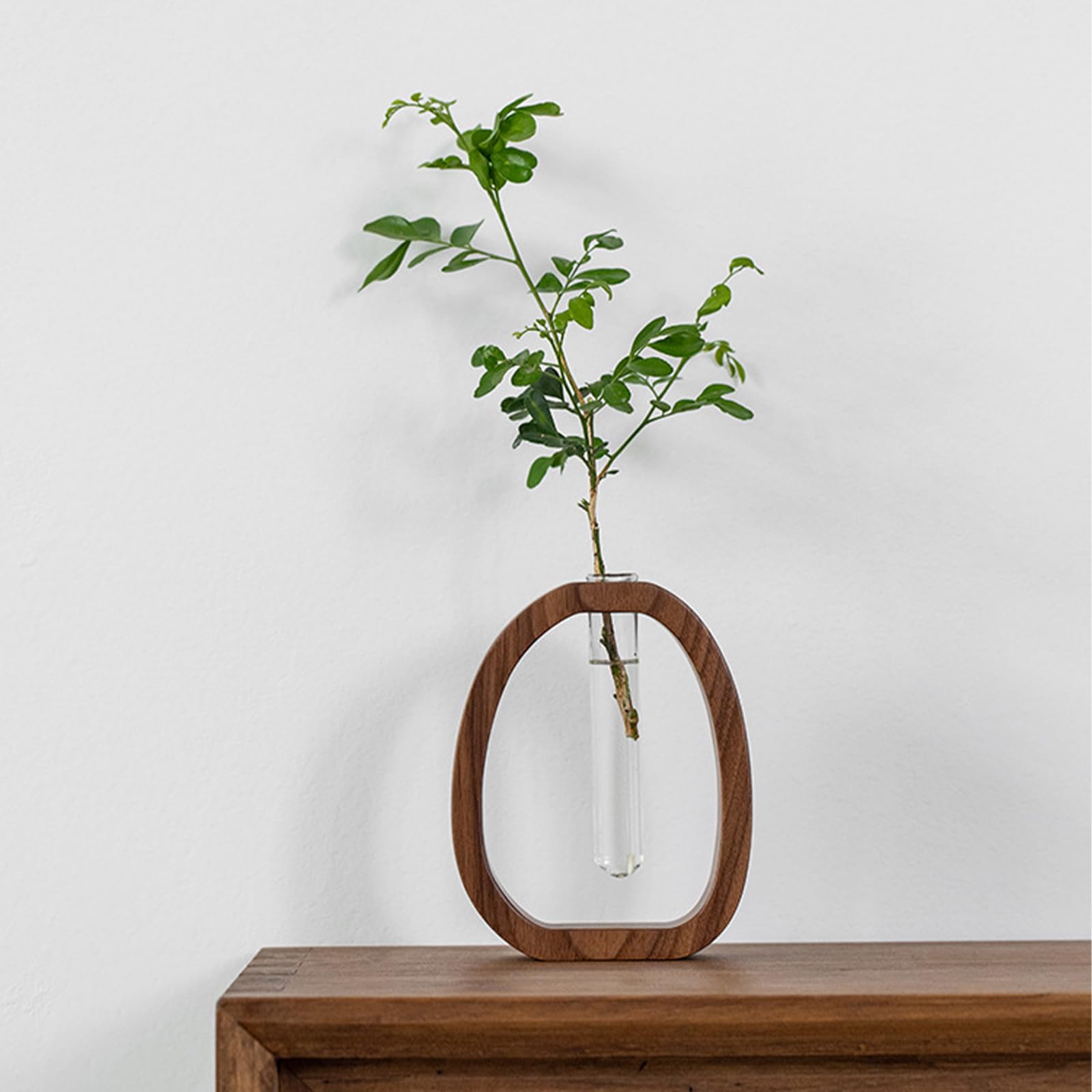 Plant Cutting Station - Flower Vase - Test Tube Vase - Hydroponics - Cutting Holder - Glass Vase - Table Decoration - Wooden Stand - Home Accessories - Dried Flowers - Vintage - Plant Stand - Brown - 1 Piece