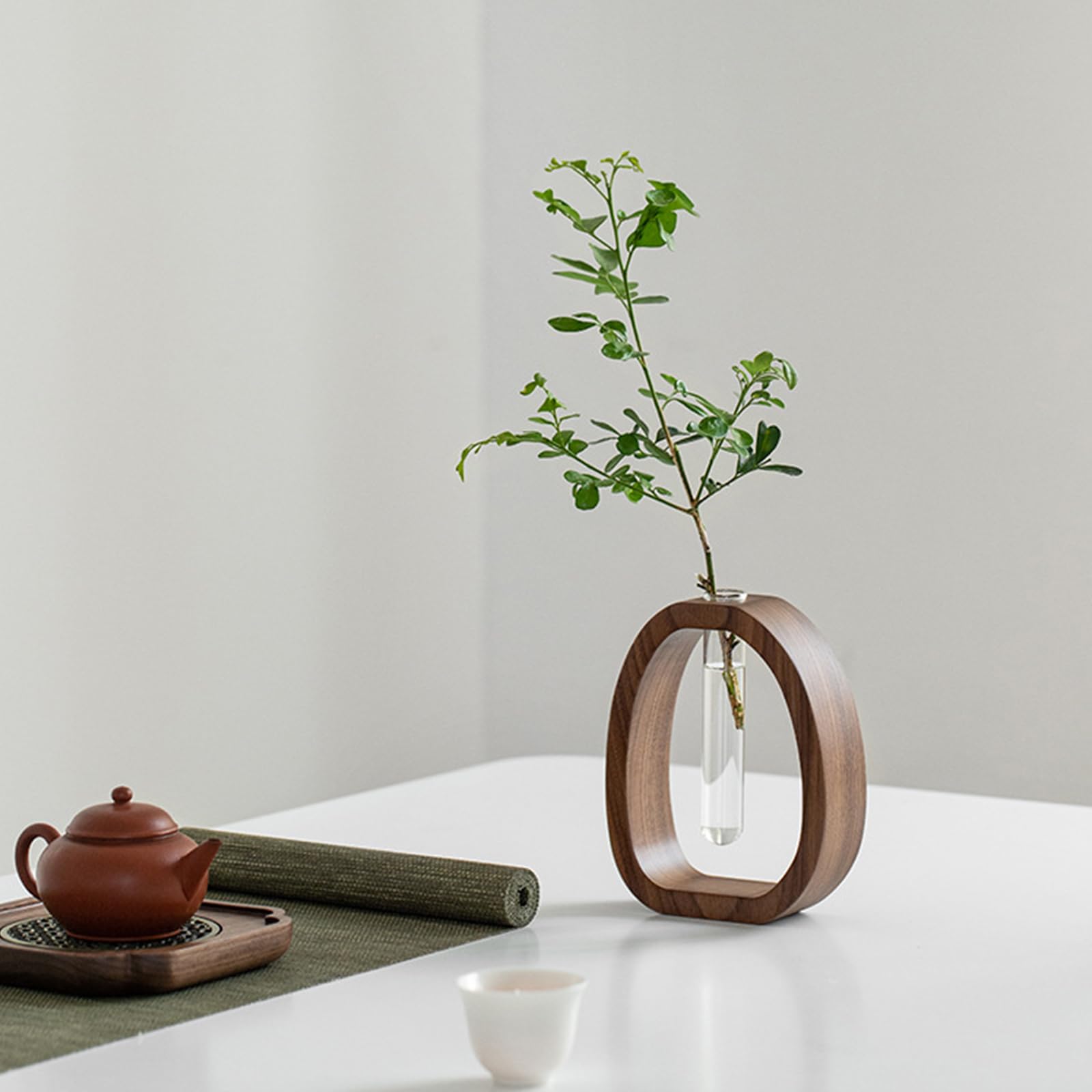 Plant Cutting Station - Flower Vase - Test Tube Vase - Hydroponics - Cutting Holder - Glass Vase - Table Decoration - Wooden Stand - Home Accessories - Dried Flowers - Vintage - Plant Stand - Brown - 1 Piece