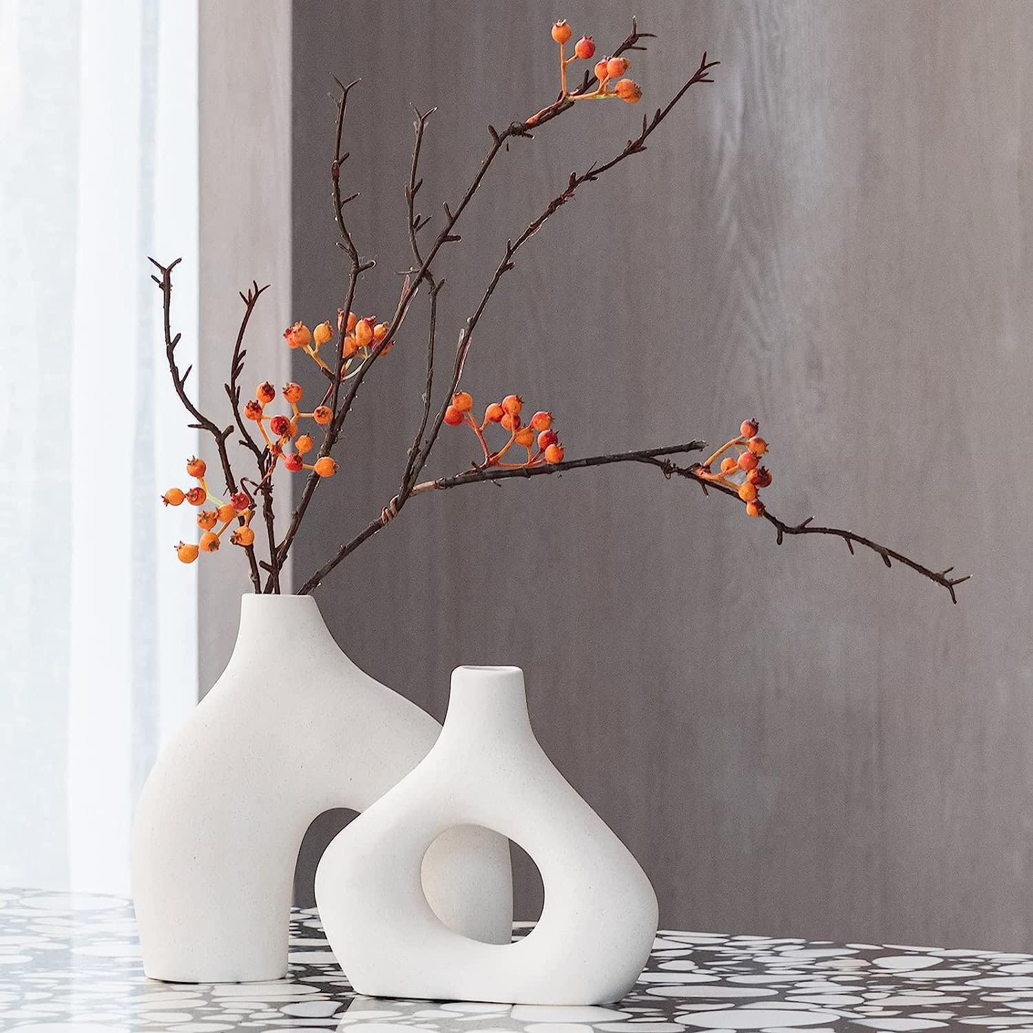 Ceramic Set of 2 Modern White Vases for Home Decor