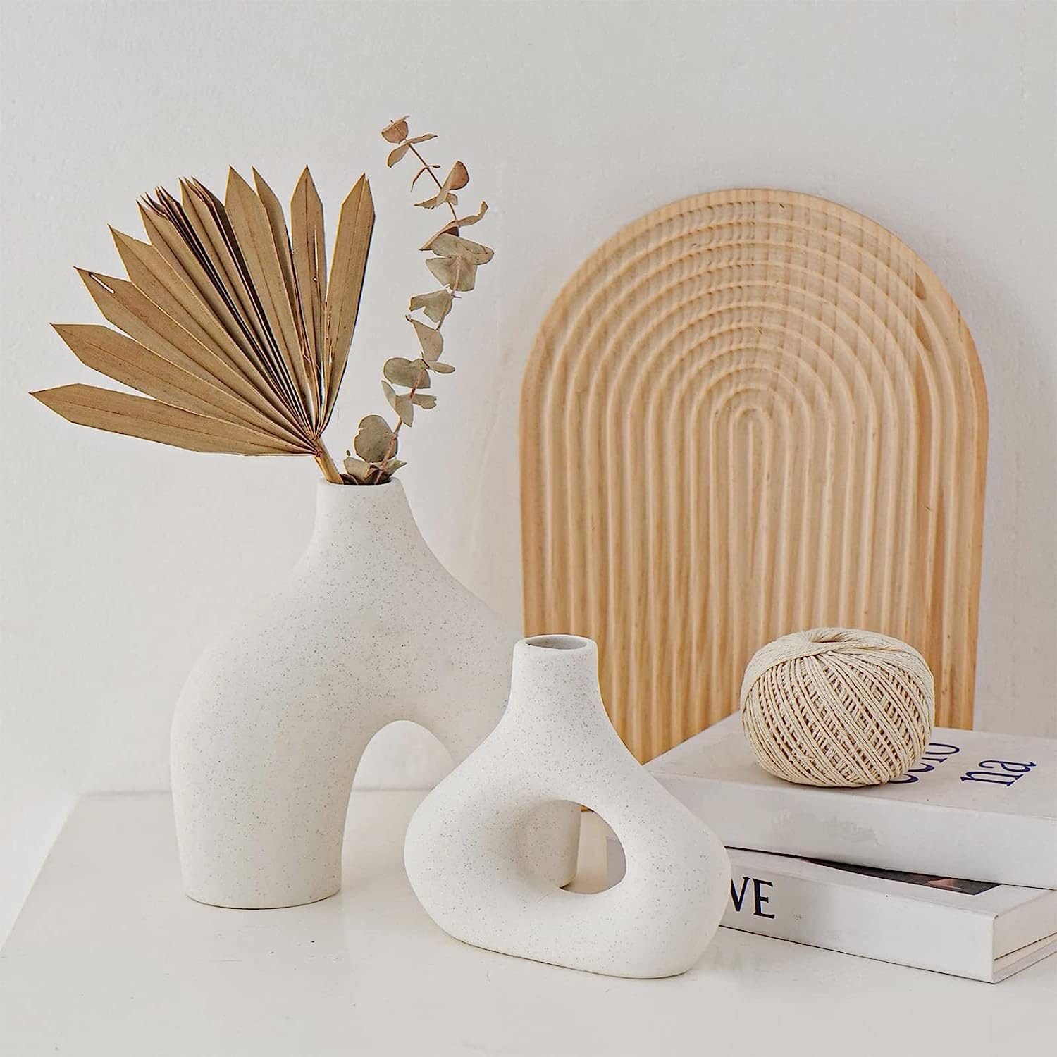 Ceramic Set of 2 Modern White Vases for Home Decor