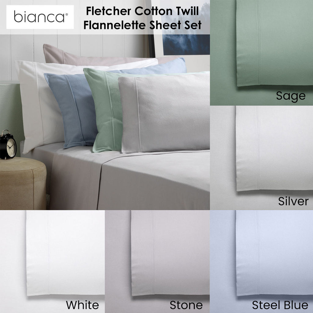 Bianca Fletcher Flannelette Cotton Sheet Set Stone Super King