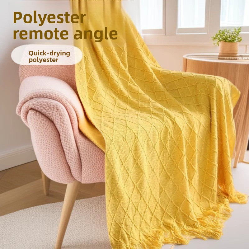Orange-red Nordic Knitted Throw Blanket with Tassels 130x230cm Soft Acrylic Diamond Pattern Sofa Cover Bed Runner and Travel Blanket